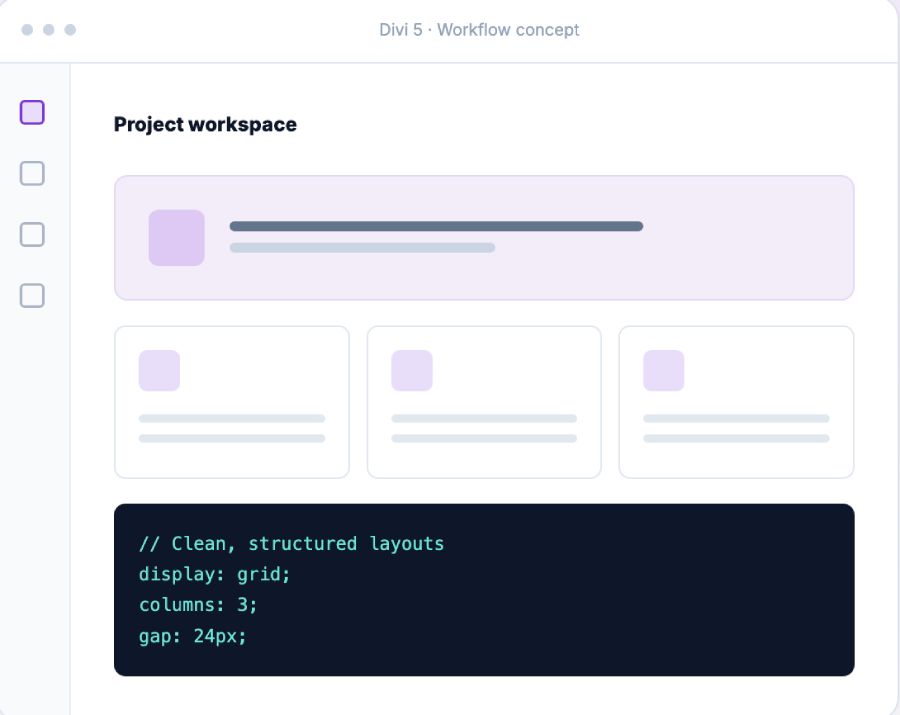 Divi 5 workflow (1) Illustrative Divi 5 workspace interface