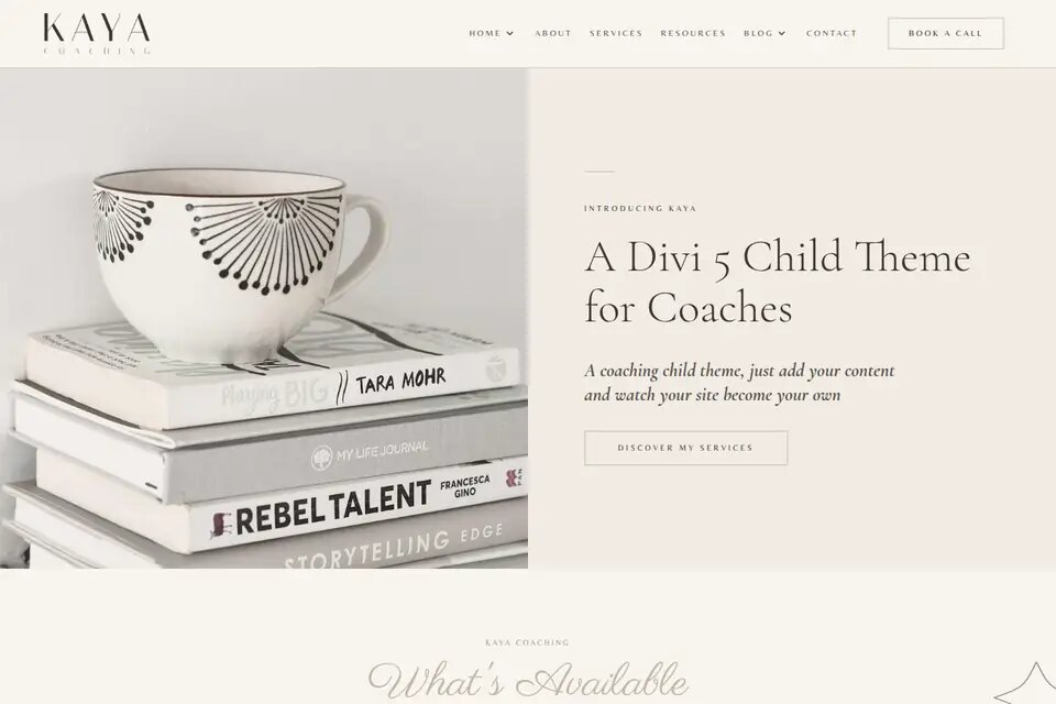 Kaya demo site: home page hero for coaches