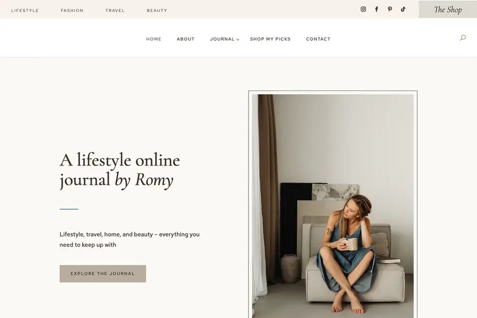 Romy demo site: home page, a lifestyle online journal